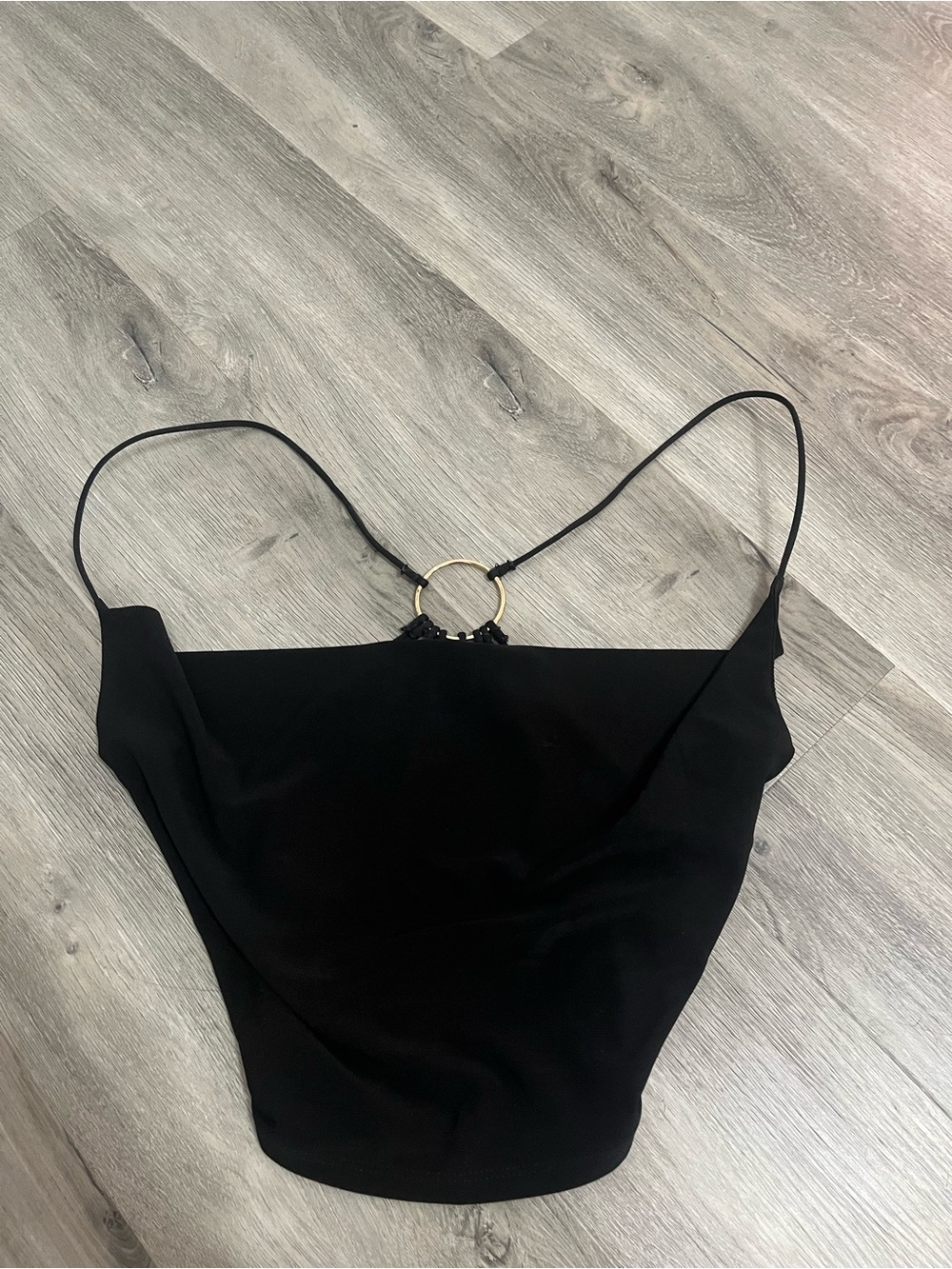 Eclipse Black Spaghetti-Strap Camisole with Gold Ring